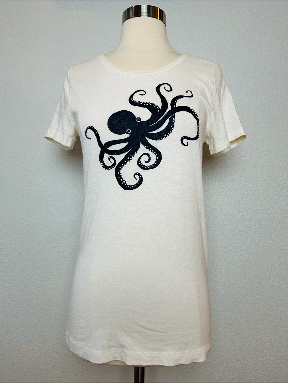 J Crew Collector Tees Women's Size S Beige Black Octopus Cotton Shirt